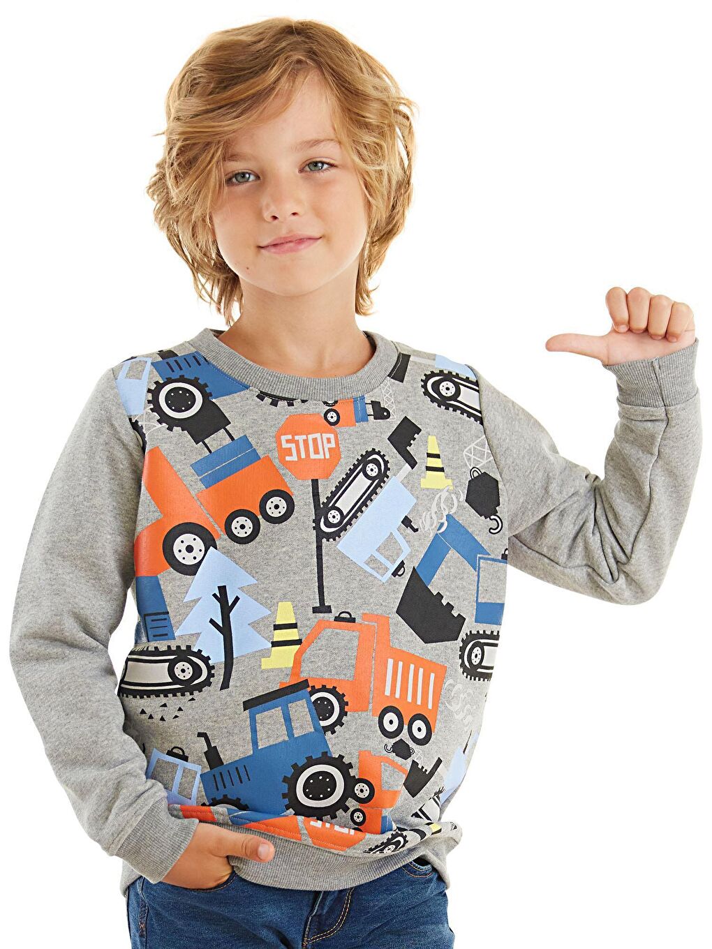 Denokids Gri Sevimli Arabalar Erkek Çocuk Sweatshirt