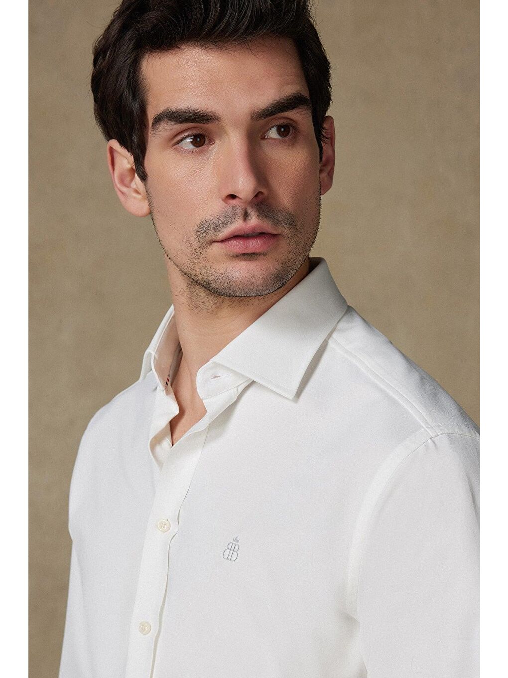 Rico Jersey Pamuk Karışımlı Comfort Fit Beyaz Klasik Yaka Erkek Düz Gömlek-3