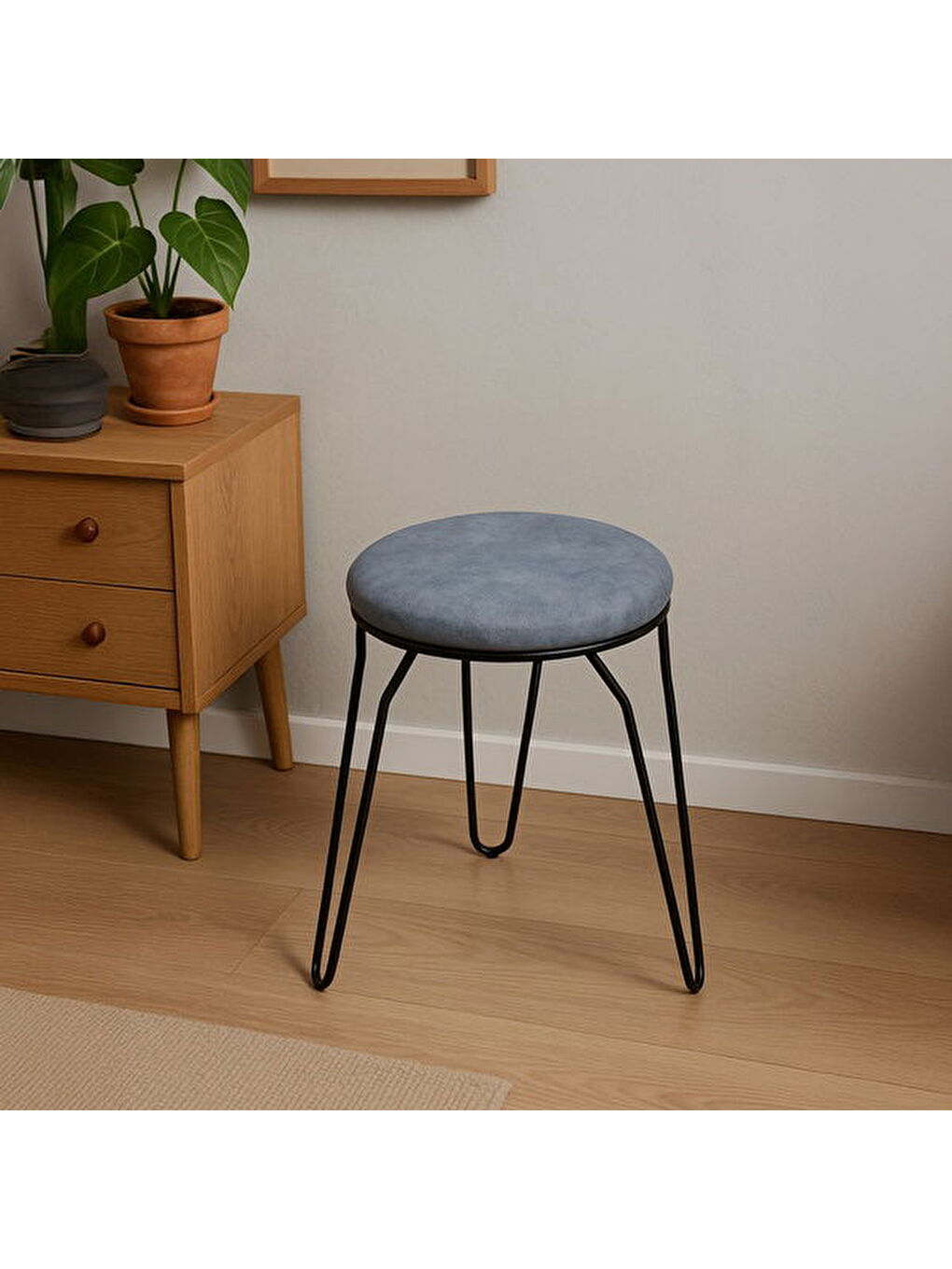 Metal Ayaklı Tabure - Gri - 45x36x36 cm