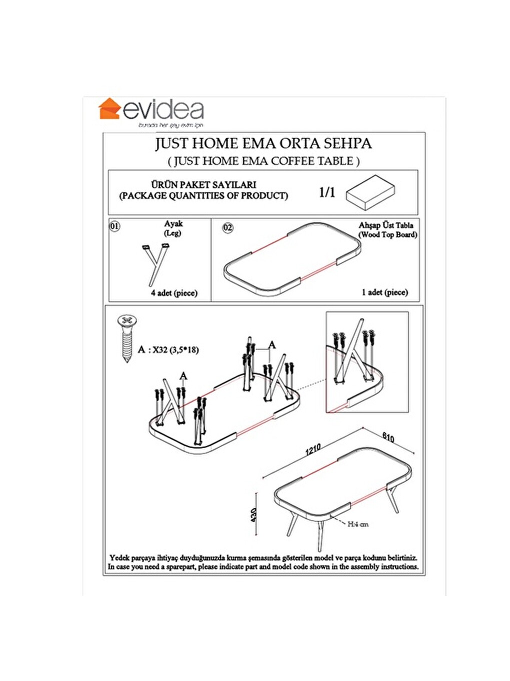 Kahverengi Ema Orta Sehpa - Meşe - 43x63x121 cm-6