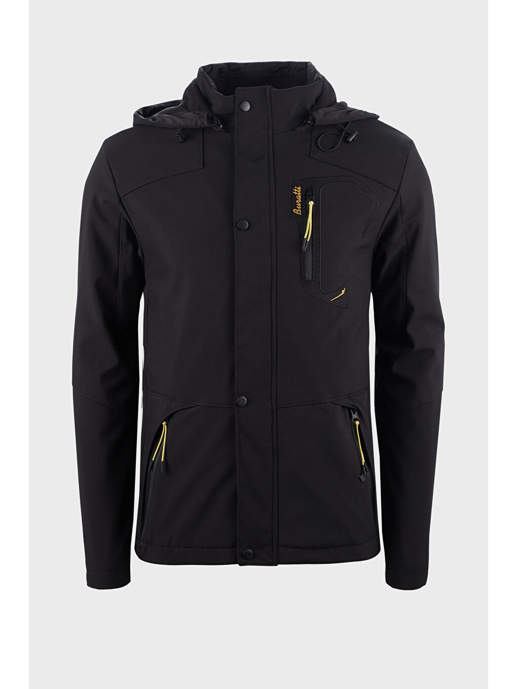 Siyah Çıkarılabilir Kapüşonlu Suya Dayanıklı SoftShell Erkek Mont 497LUIS