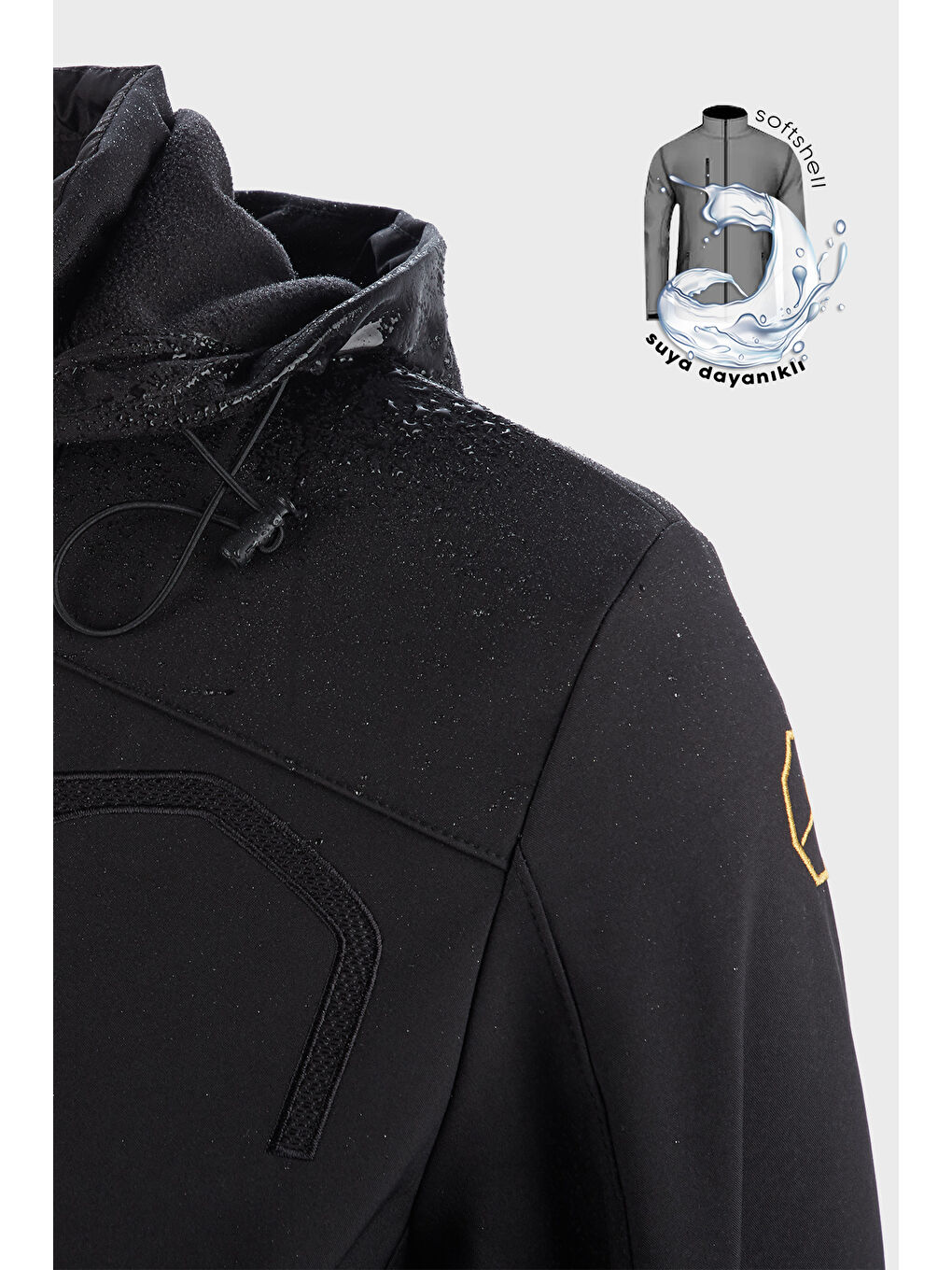 Siyah Çıkarılabilir Kapüşonlu Suya Dayanıklı SoftShell Erkek Mont 497LUIS-1
