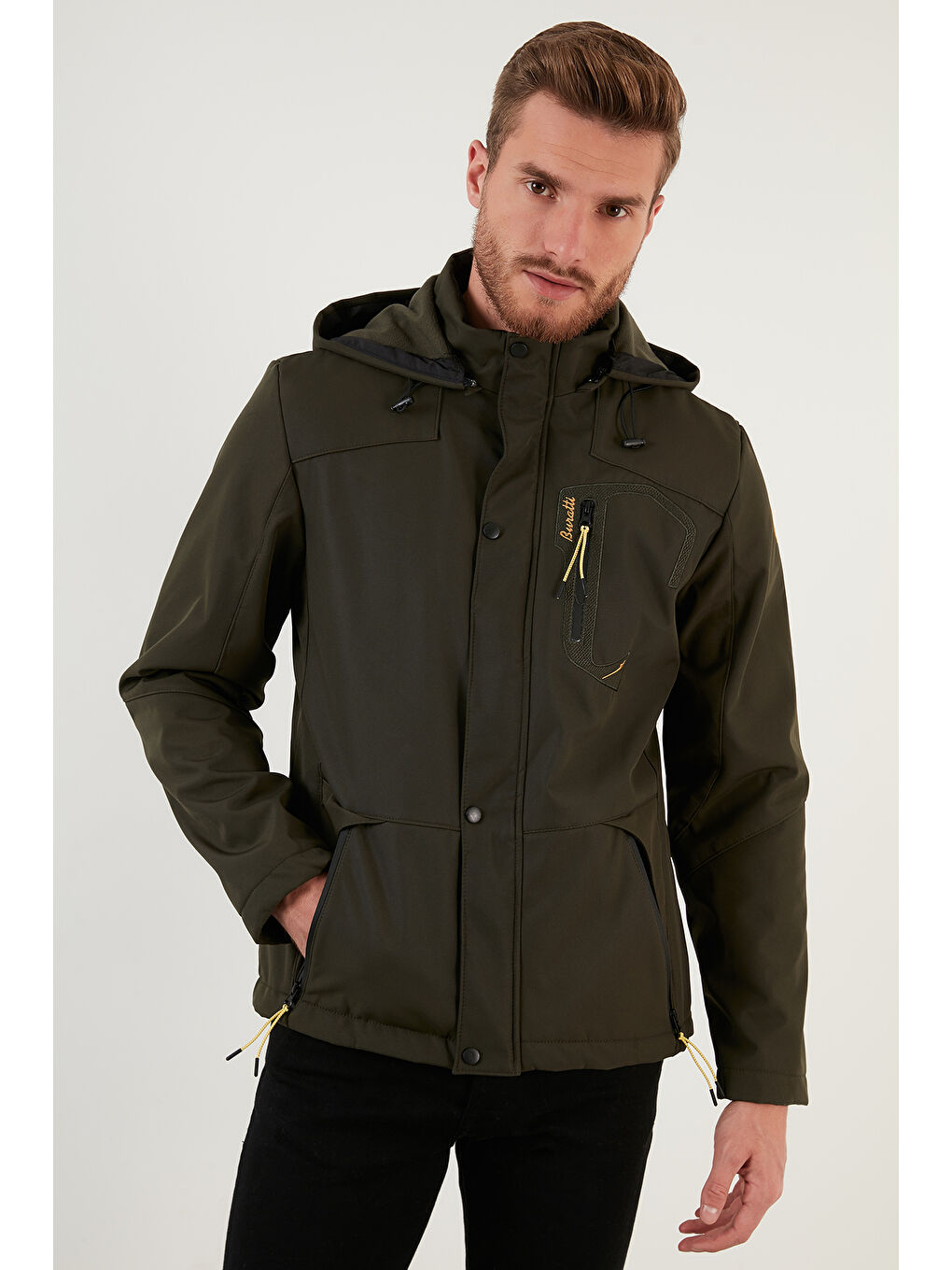 Haki Çıkarılabilir Kapüşonlu Suya Dayanıklı SoftShell Erkek Mont 497LUIS-1