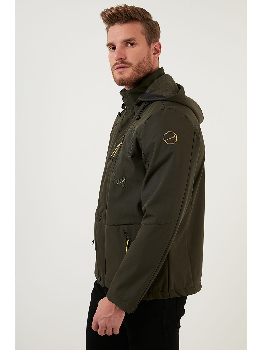 Haki Çıkarılabilir Kapüşonlu Suya Dayanıklı SoftShell Erkek Mont 497LUIS-2