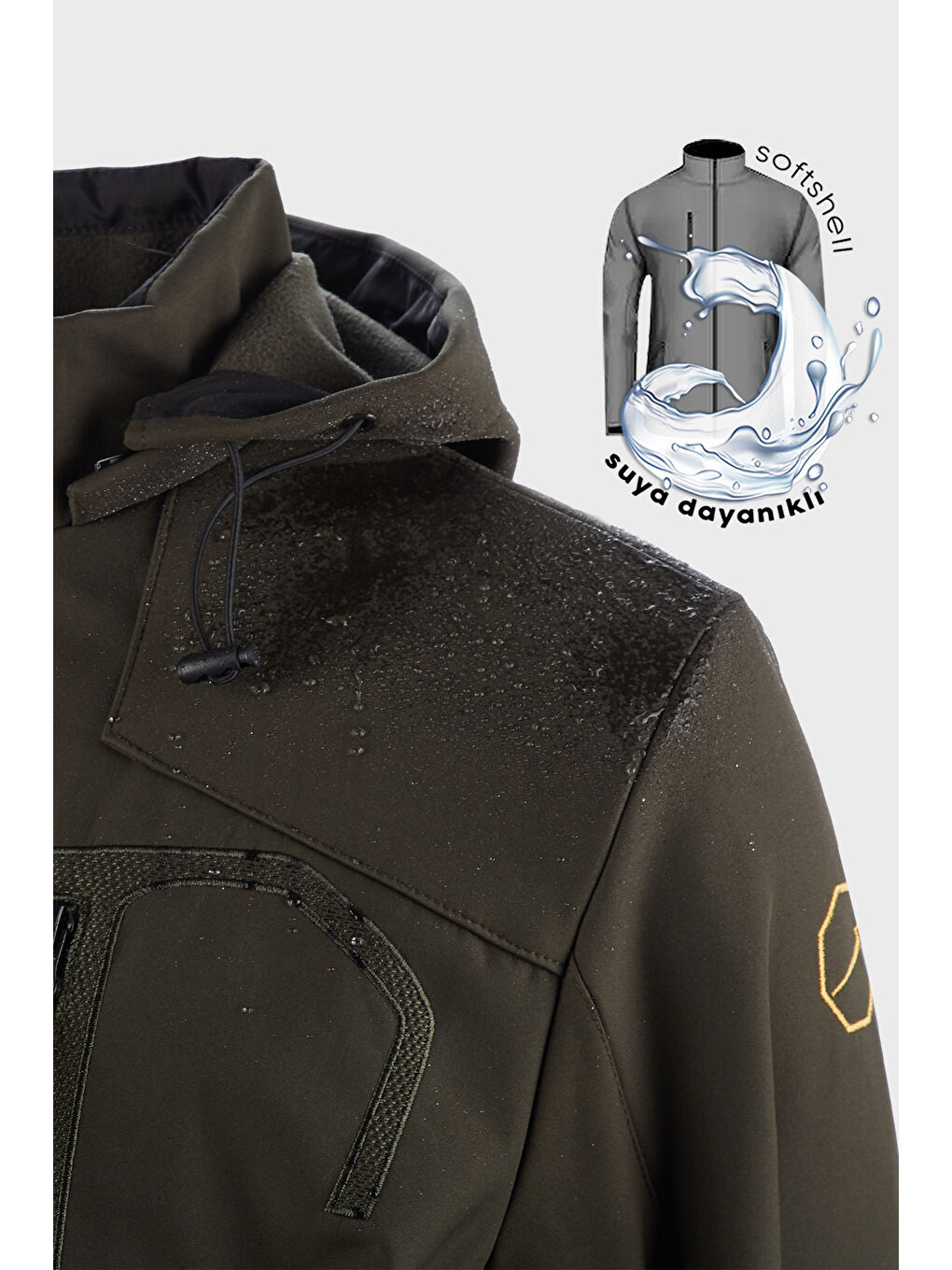 Haki Çıkarılabilir Kapüşonlu Suya Dayanıklı SoftShell Erkek Mont 497LUIS-3