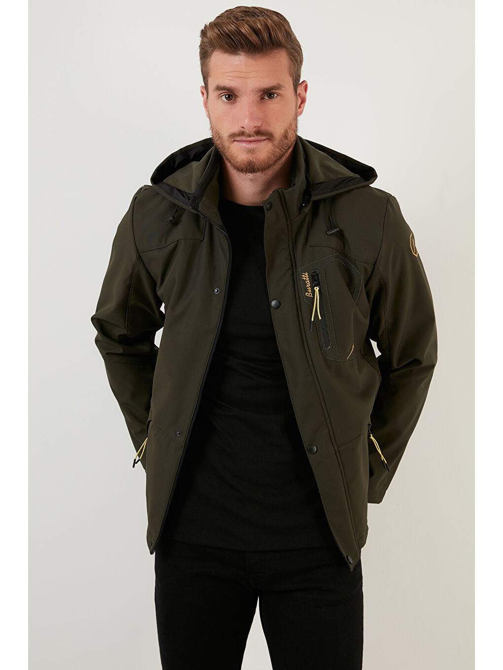 Haki Çıkarılabilir Kapüşonlu Suya Dayanıklı SoftShell Erkek Mont 497LUIS-6