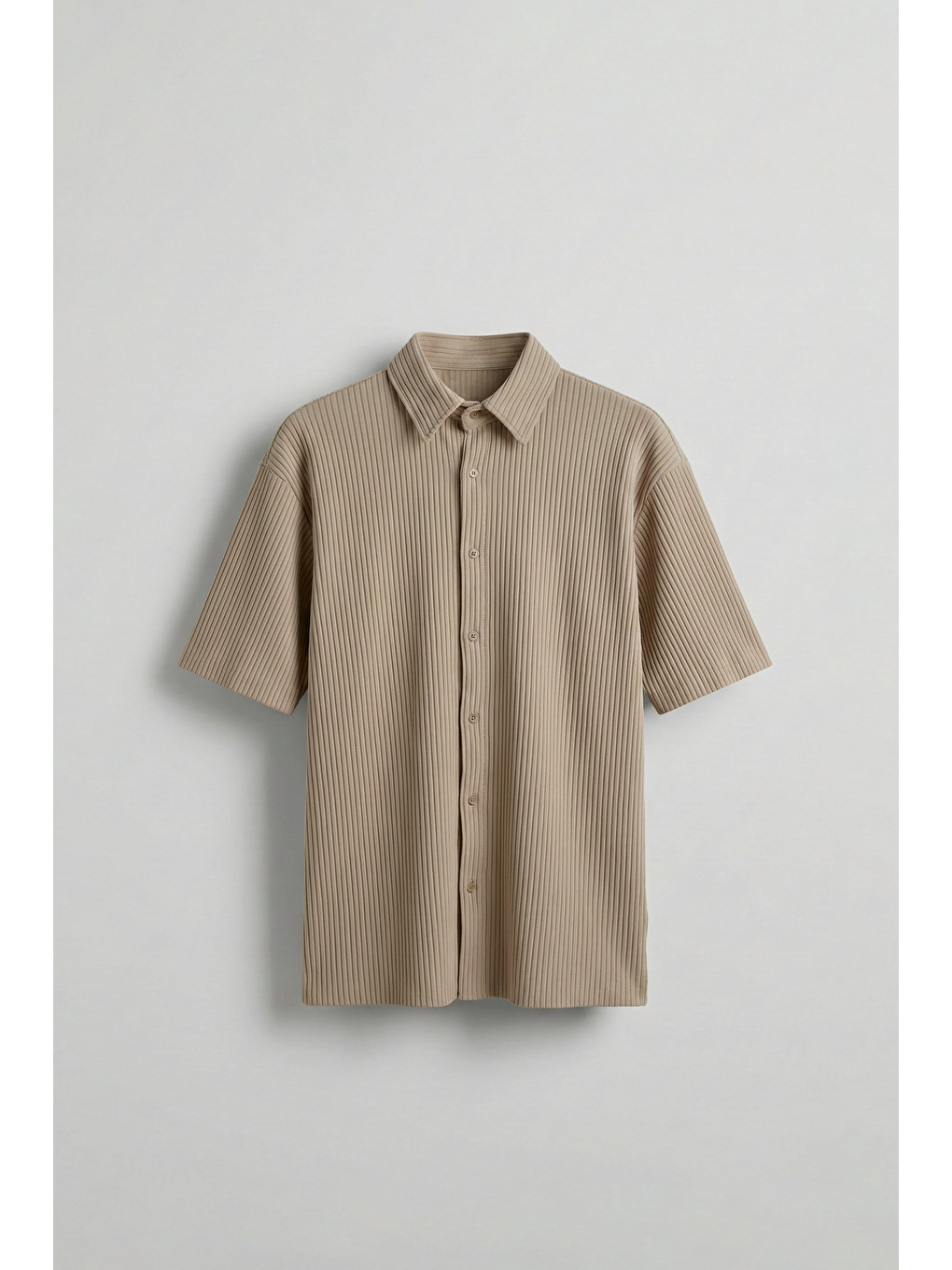 Erkek Oversize Fitilli Küba Yaka Gömlek Bej