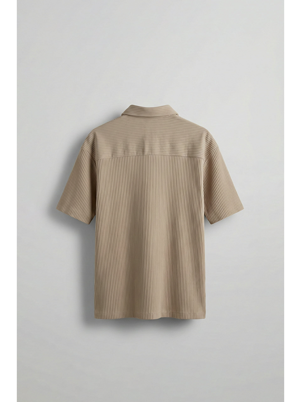 Erkek Oversize Fitilli Küba Yaka Gömlek Bej-1