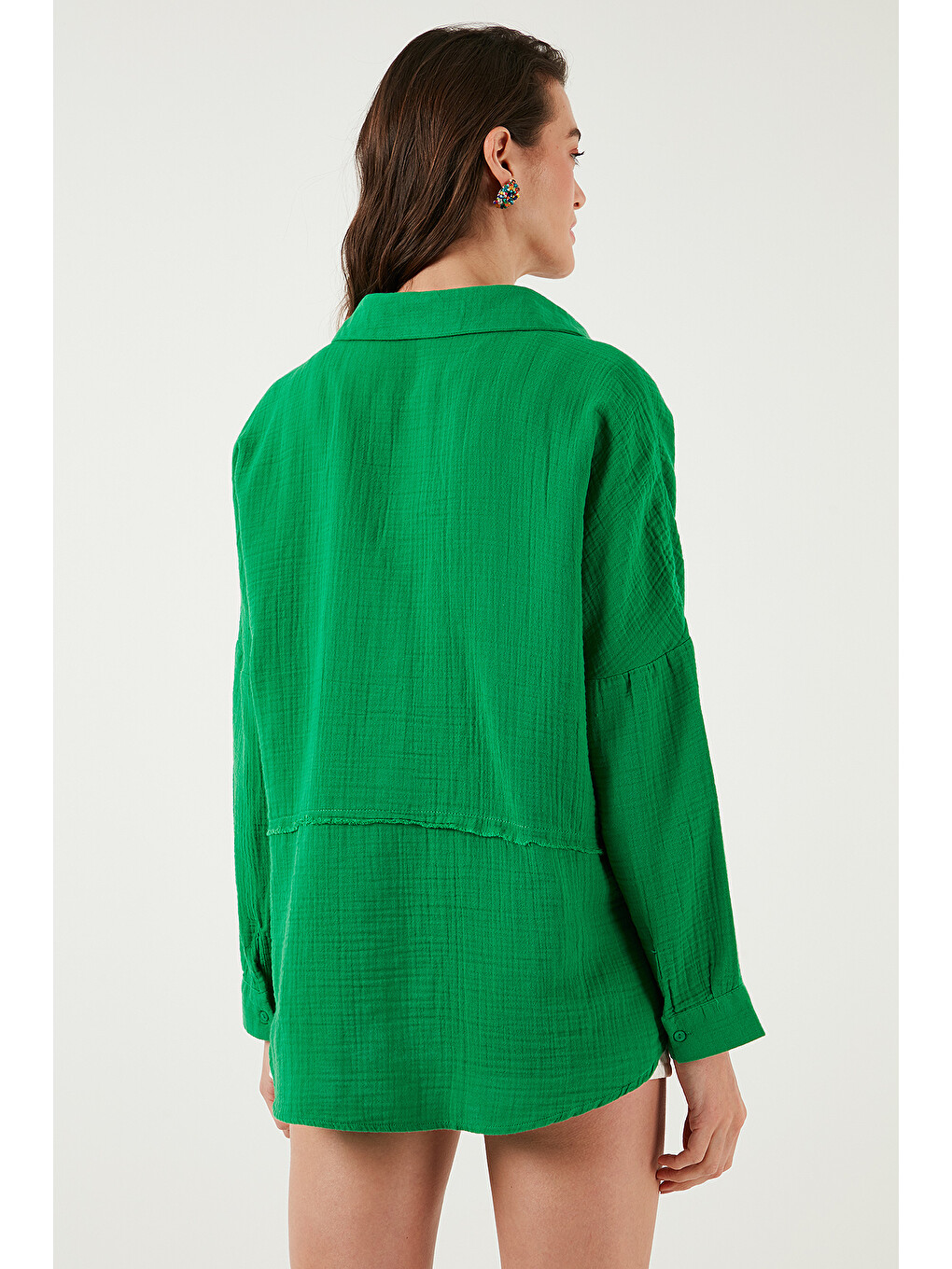 Yeşil Pamuklu Regular Fit Müslin Gömlek Cf25s166905-6
