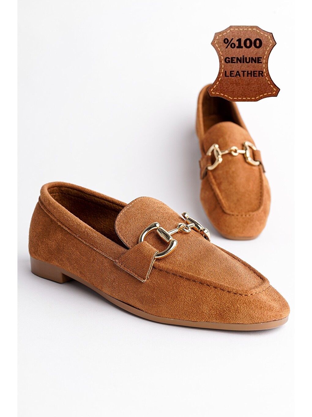 Kahverengi Mona Metal Tokalı Deri Kadın Loafer Günlük Ayakkabı-1