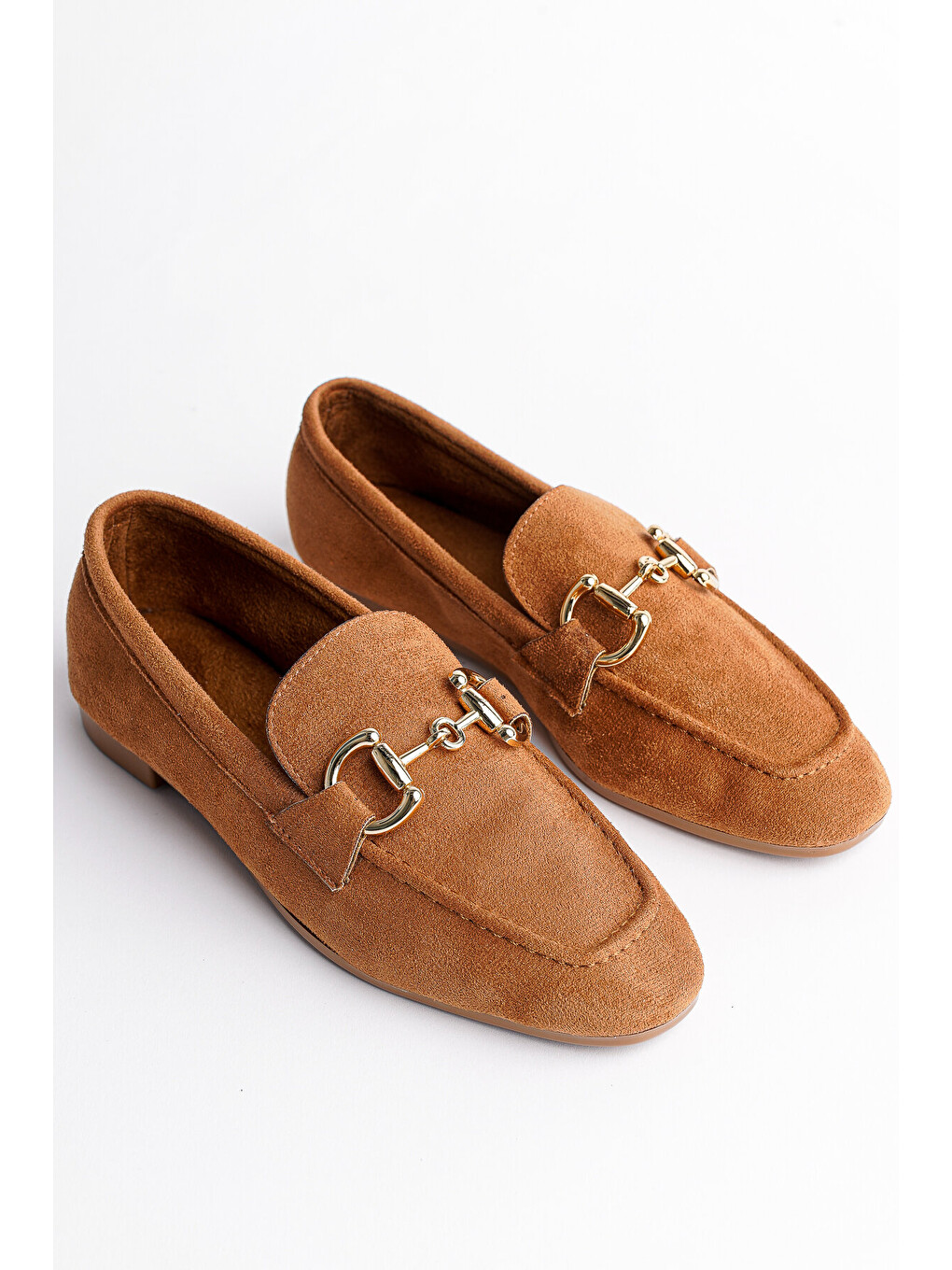 Kahverengi Mona Metal Tokalı Deri Kadın Loafer Günlük Ayakkabı-3