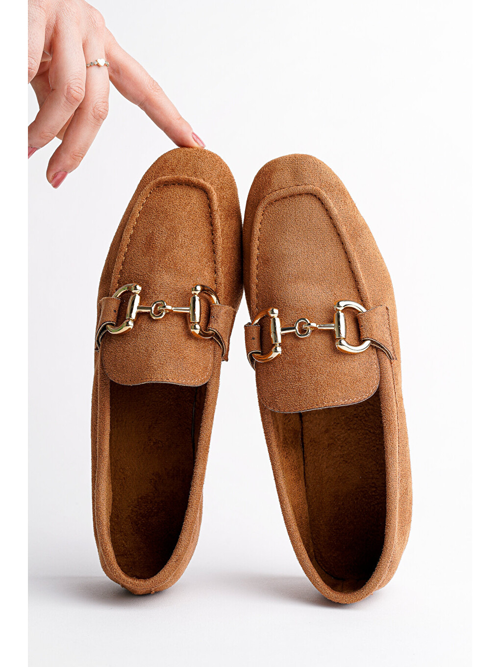 Kahverengi Mona Metal Tokalı Deri Kadın Loafer Günlük Ayakkabı-5