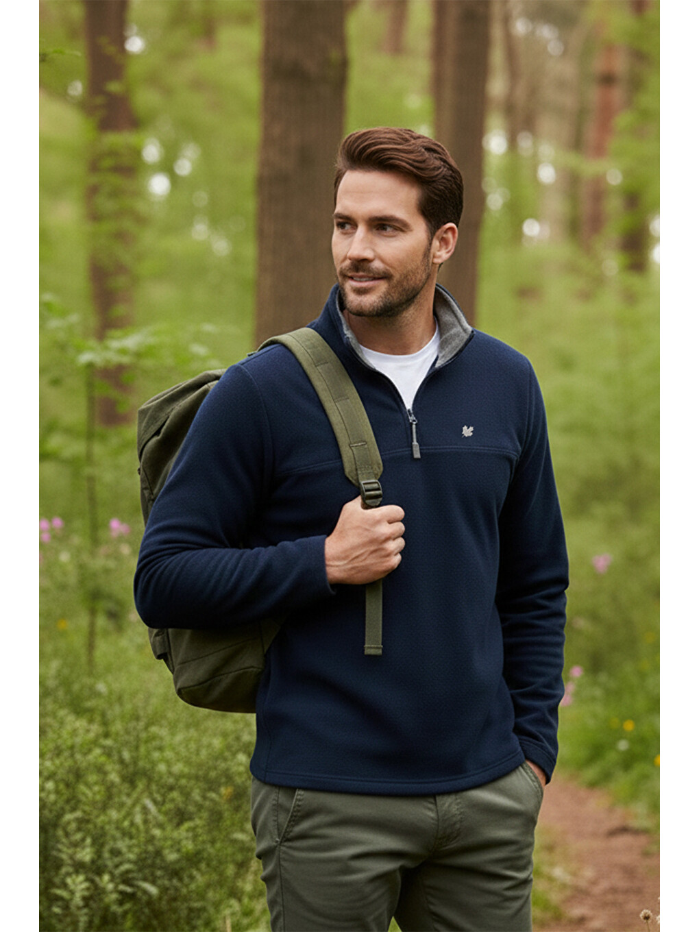 Lacivert Slim Fit Anti-pilling Bato Yaka Kışlık Şardonlu Erkek Polar Sweatshirt 5906001