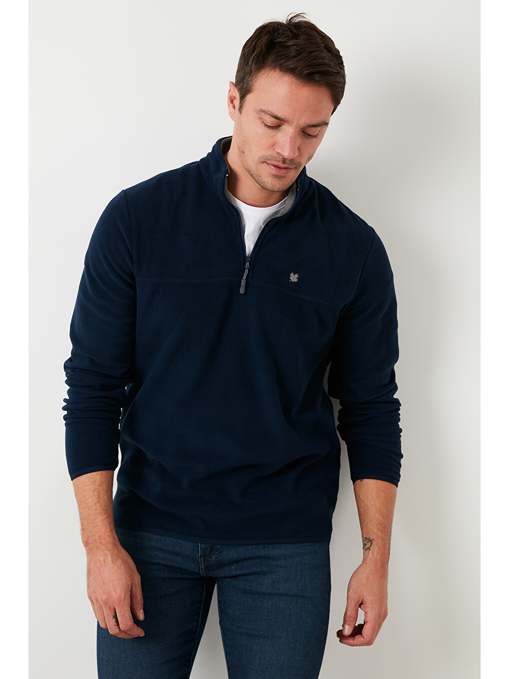 Lacivert Slim Fit Anti-pilling Bato Yaka Kışlık Şardonlu Erkek Polar Sweatshirt 5906001-2