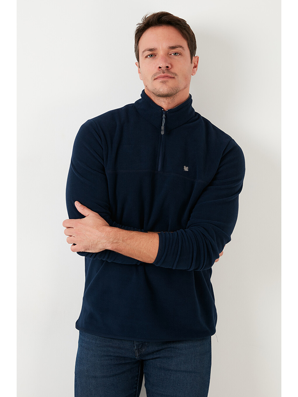 Lacivert Slim Fit Anti-pilling Bato Yaka Kışlık Şardonlu Erkek Polar Sweatshirt 5906001-3
