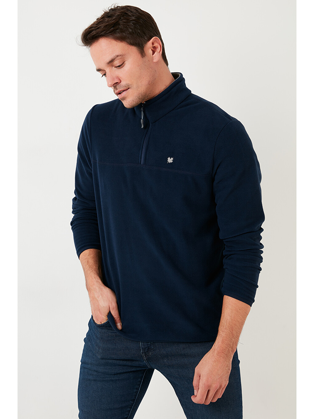 Lacivert Slim Fit Anti-pilling Bato Yaka Kışlık Şardonlu Erkek Polar Sweatshirt 5906001-4