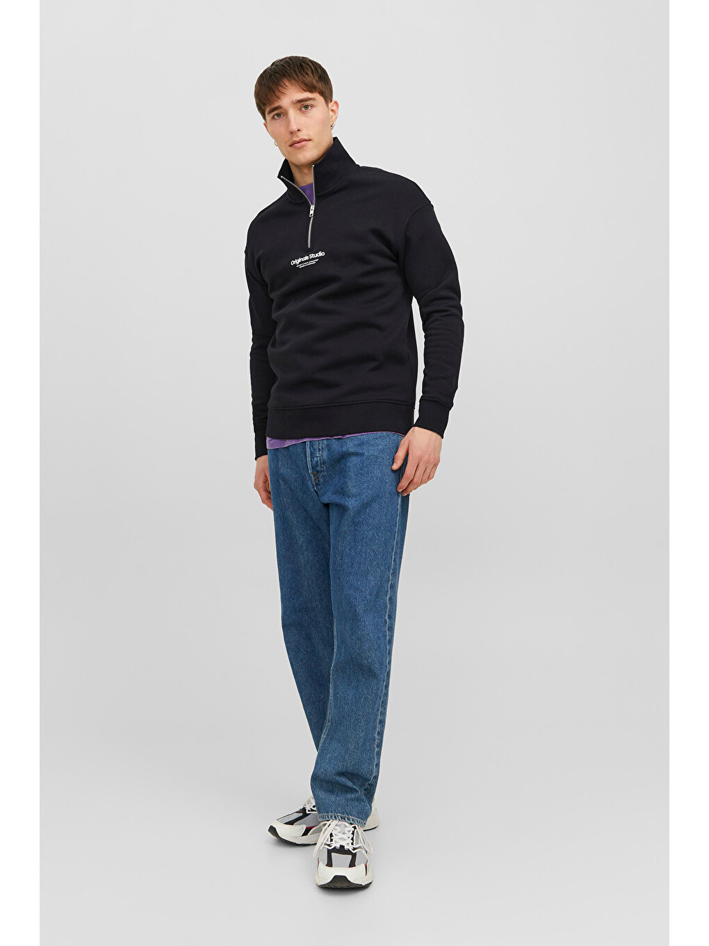 Siyah Originals Jorvesterbro Yarım Fermuarlı Relaxed Fit Erkek Sweat 12241777-1