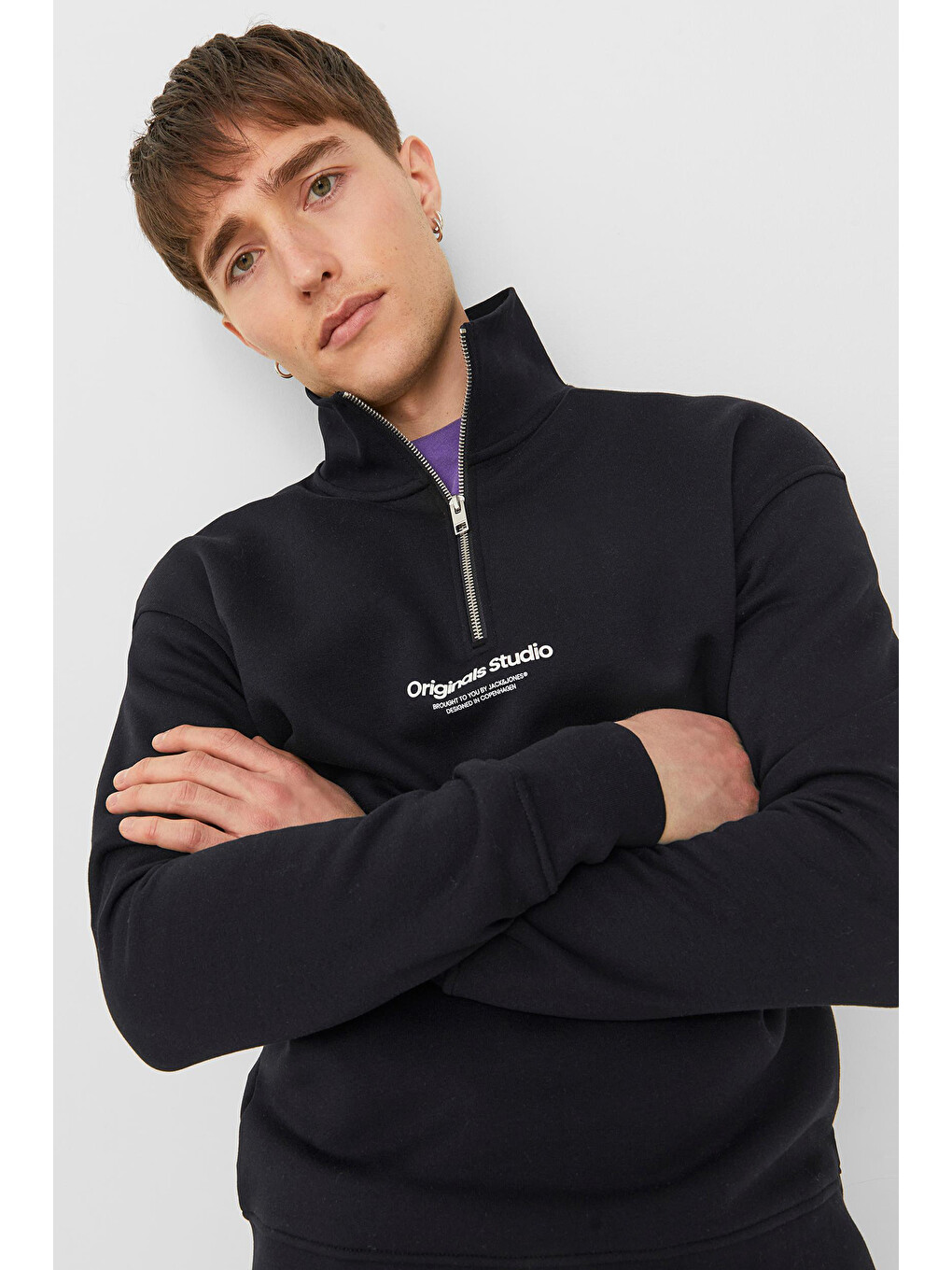 Siyah Originals Jorvesterbro Yarım Fermuarlı Relaxed Fit Erkek Sweat 12241777-2
