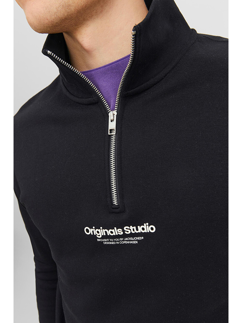 Siyah Originals Jorvesterbro Yarım Fermuarlı Relaxed Fit Erkek Sweat 12241777-4