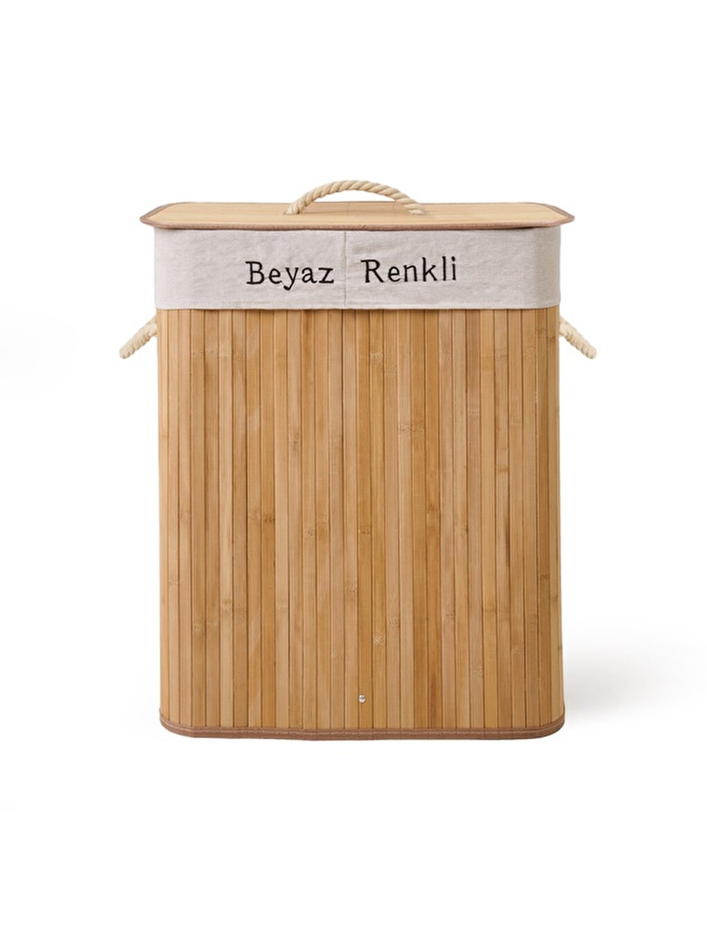 Bambu Çift Hazneli Örme Çamaşır Sepeti - Bej - 80 lt-5