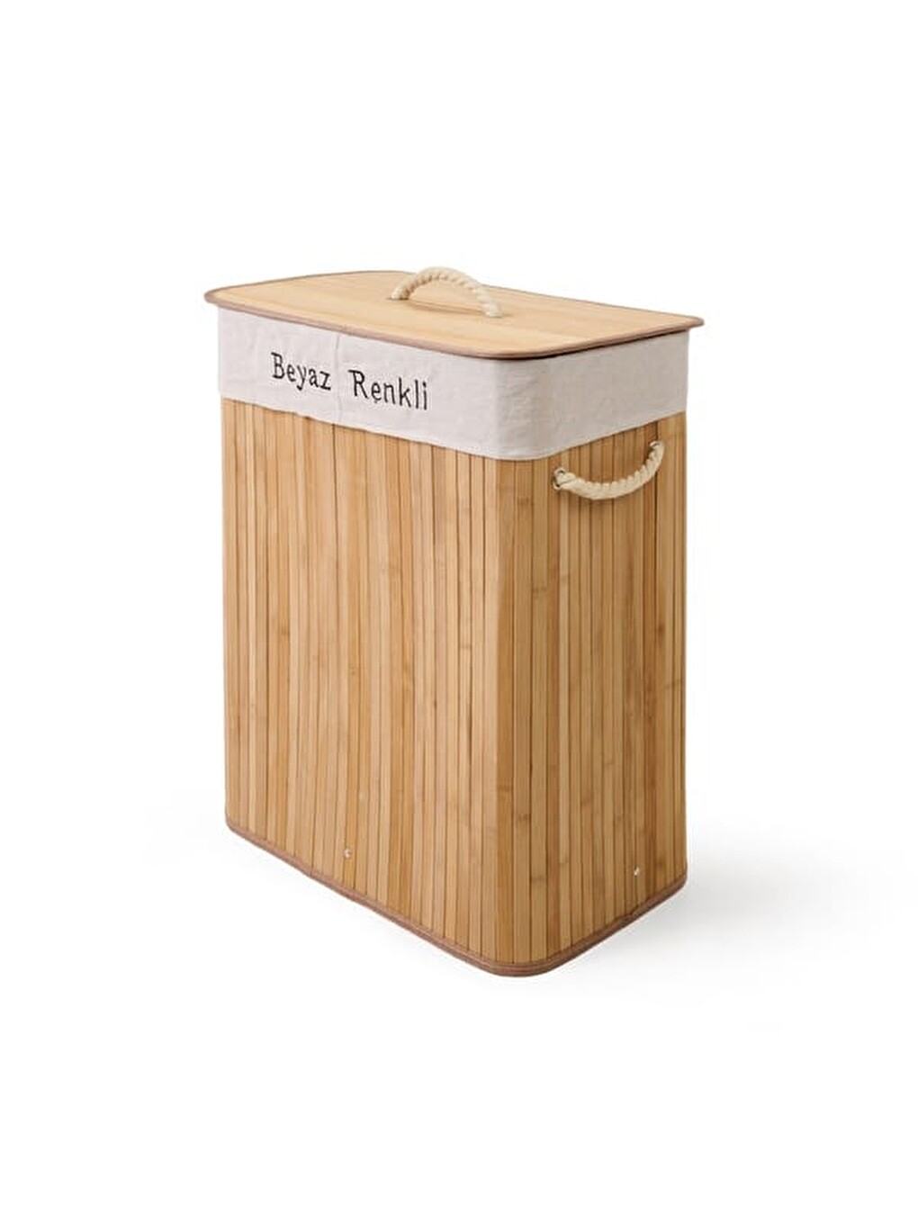 Bambu Çift Hazneli Örme Çamaşır Sepeti - Bej - 80 lt-3