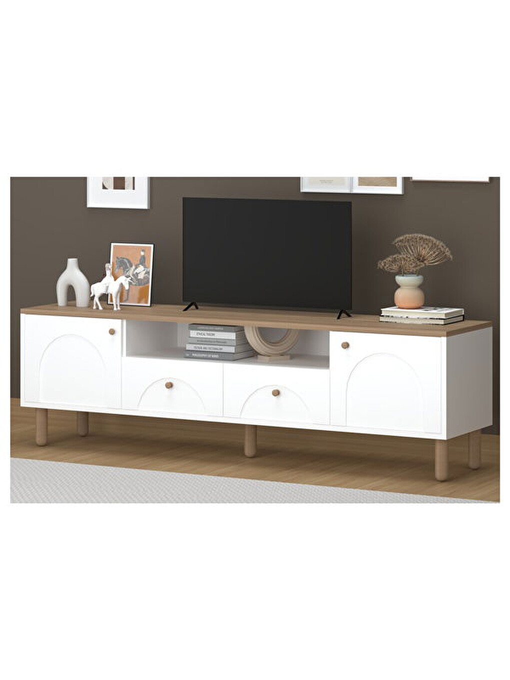 2 Kapak 2 Çekmeceli Bohem Tv Ünitesi - Beyaz / Sepet - 55x44x180 cm-7