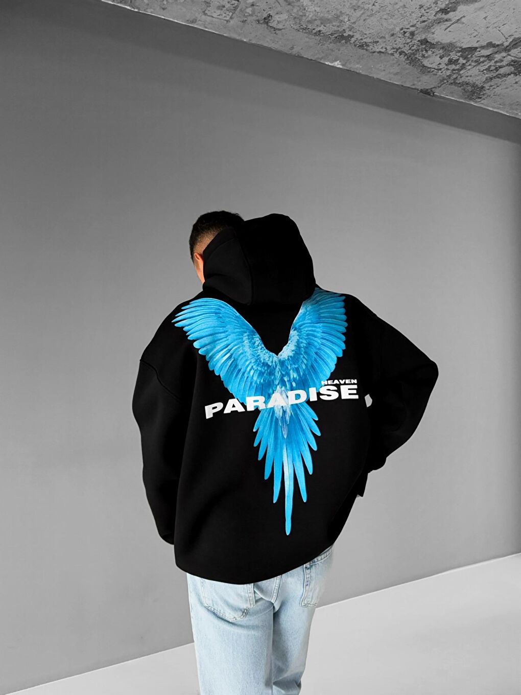 ablukaonline Erkek Oversize Paradise Baskılı Hoodie Siyah - 2