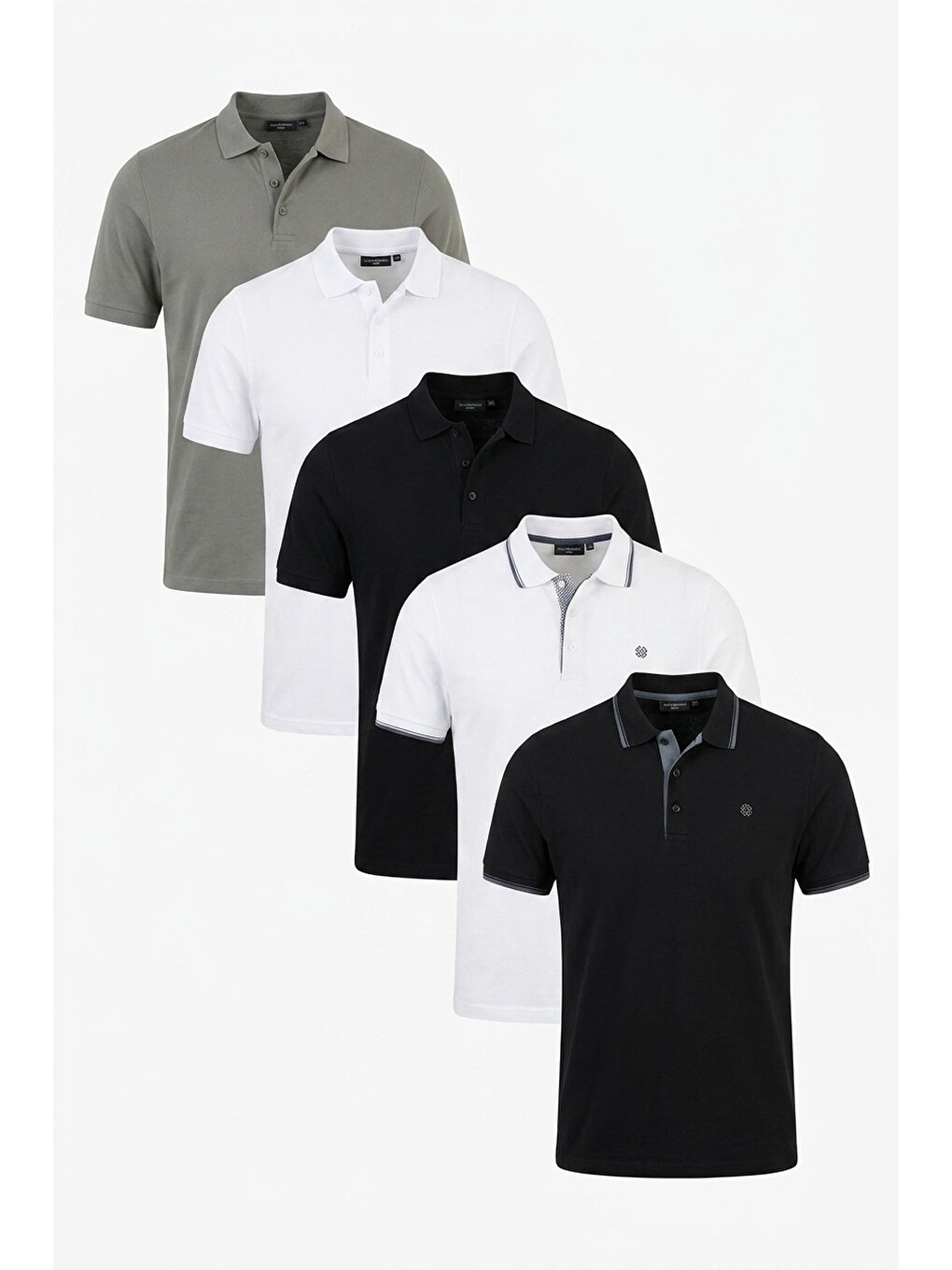 Beyaz Pamuklu Regular Fit Düğmeli Polo Yaka 5'li Paket Tişört 590211827s5