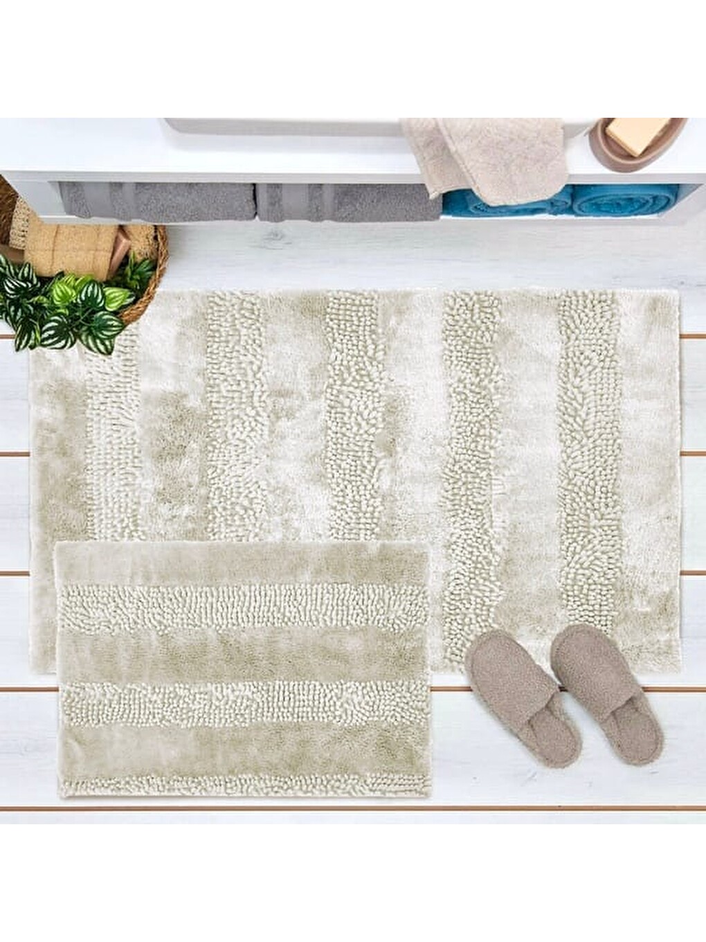 Ekru Soft Line 2'li Banyo Paspası - Krem - 60x90 cm + 45x60 cm-1