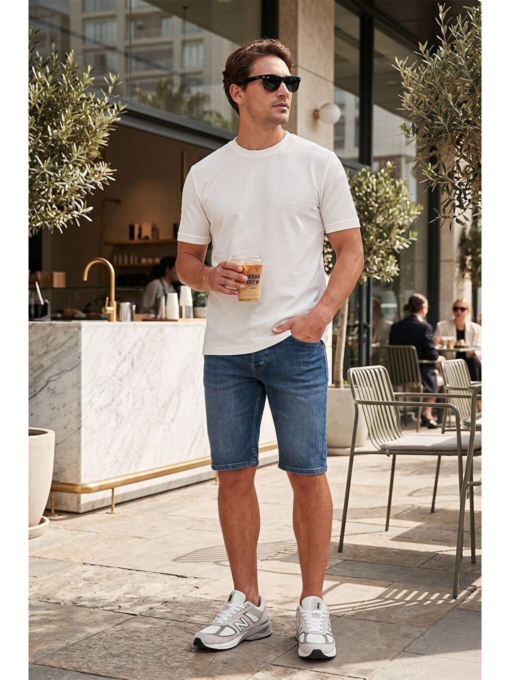 Ekru Streç Pamuklu Slim Fit Sıfır Yaka Tişört 5902639-2