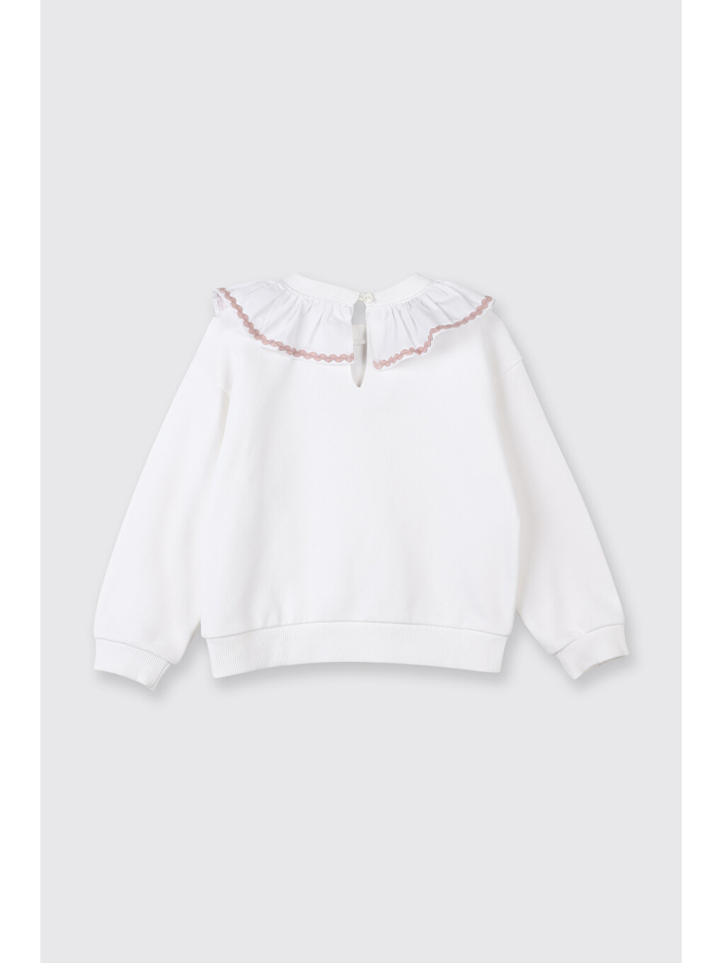 Kız Bebek Fırfır Yaka Detaylı Su Taşı Detaylı Beyaz Sweatshirt-1