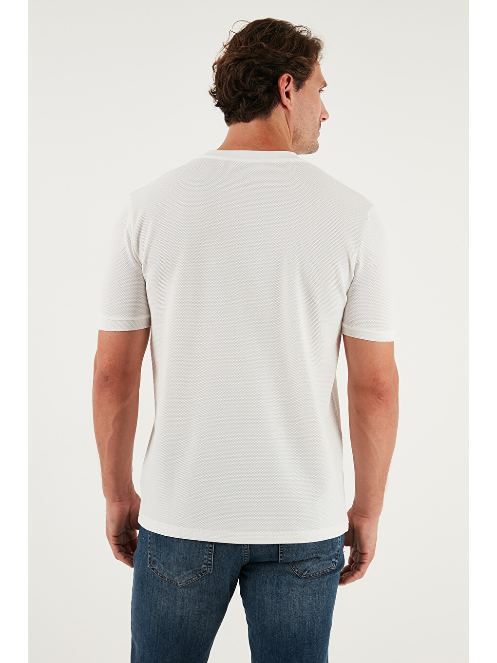 Ekru Streç Pamuklu Slim Fit Sıfır Yaka Tişört 5902639-7