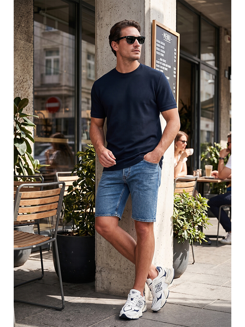 İndigo Streç Pamuklu Slim Fit Sıfır Yaka Tişört 5902639-2
