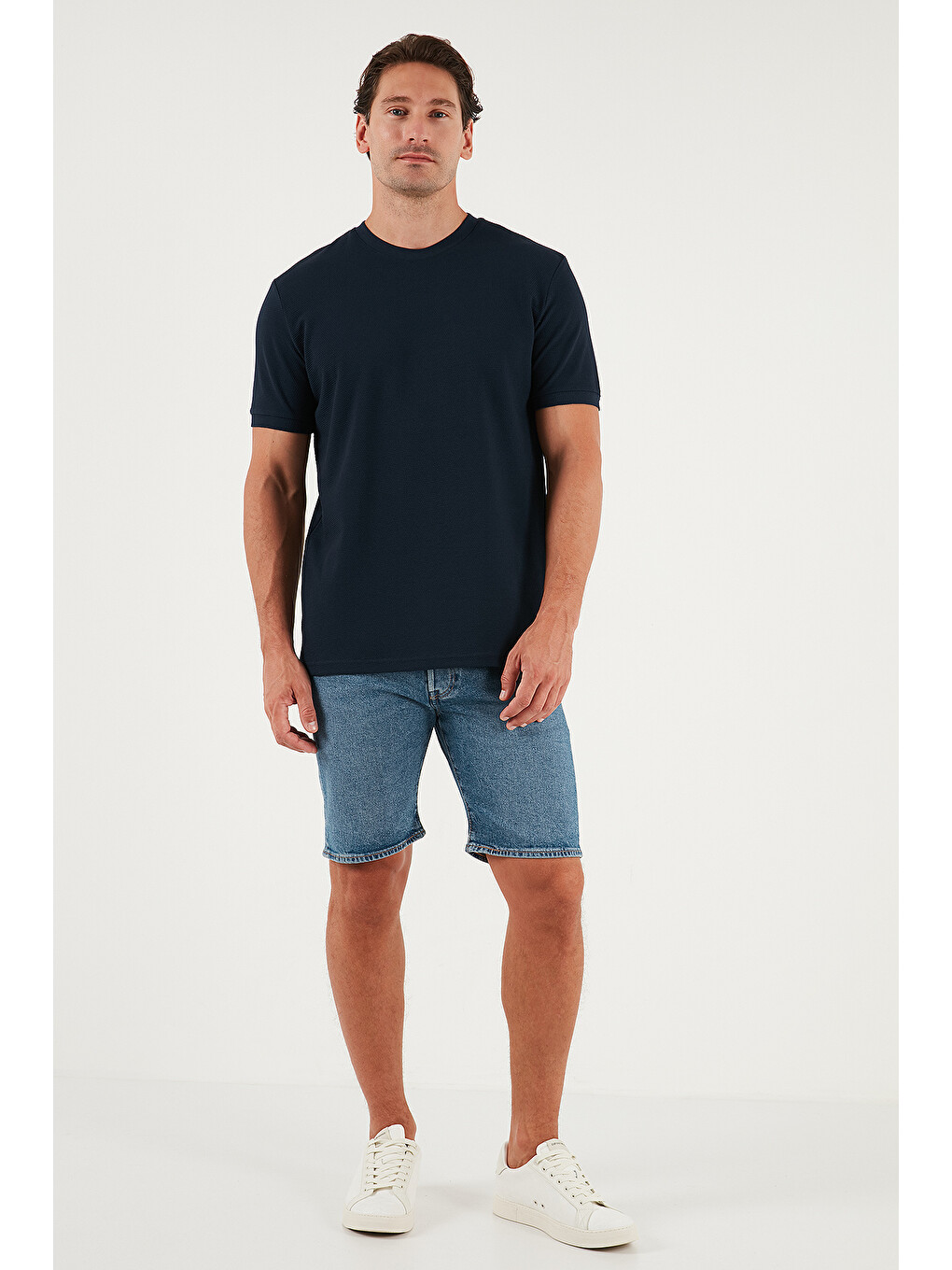 İndigo Streç Pamuklu Slim Fit Sıfır Yaka Tişört 5902639-3