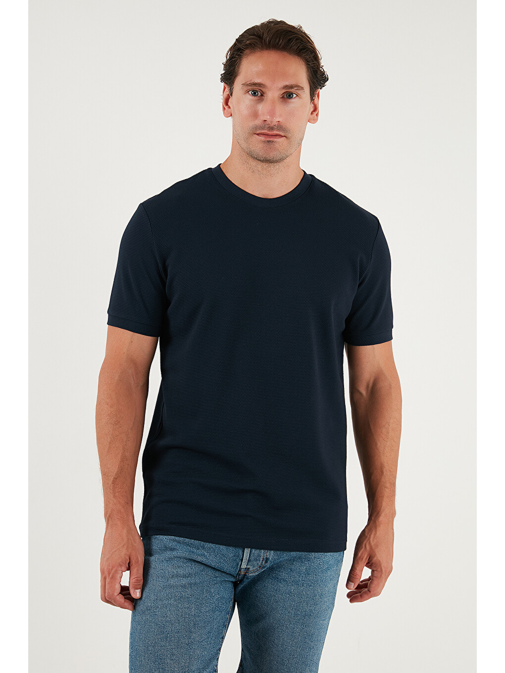 İndigo Streç Pamuklu Slim Fit Sıfır Yaka Tişört 5902639-5