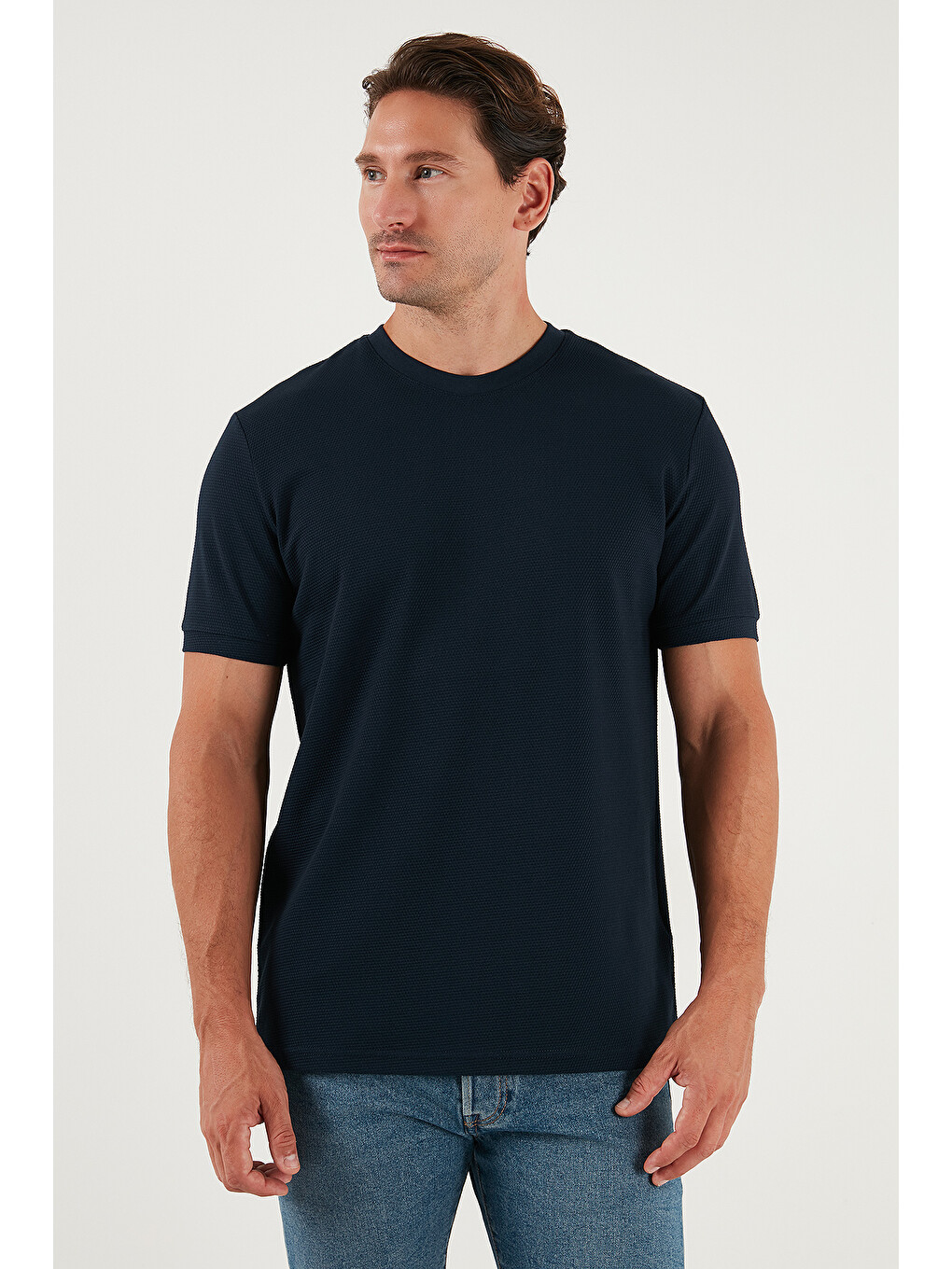 İndigo Streç Pamuklu Slim Fit Sıfır Yaka Tişört 5902639-6