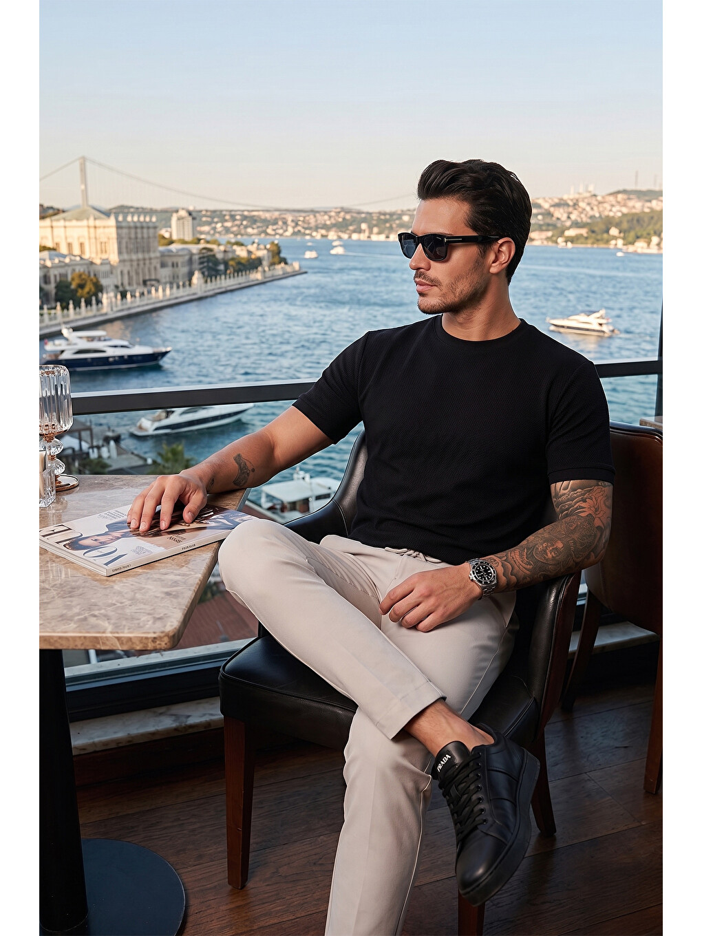 Siyah Streç Pamuklu Slim Fit Sıfır Yaka Tişört 5902639-2