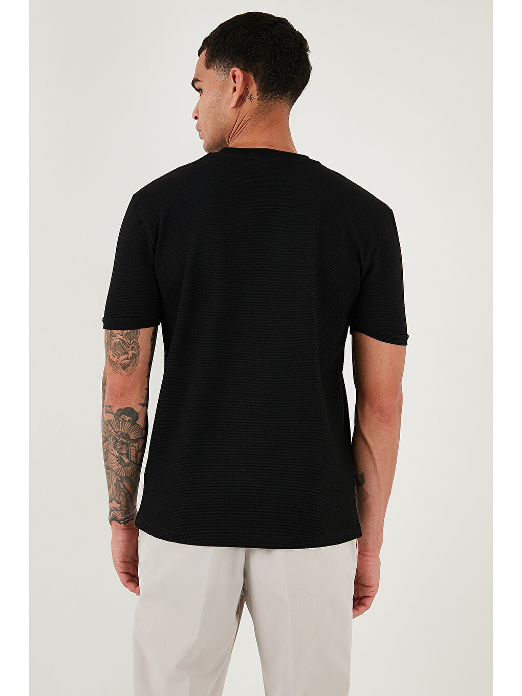 Siyah Streç Pamuklu Slim Fit Sıfır Yaka Tişört 5902639-7