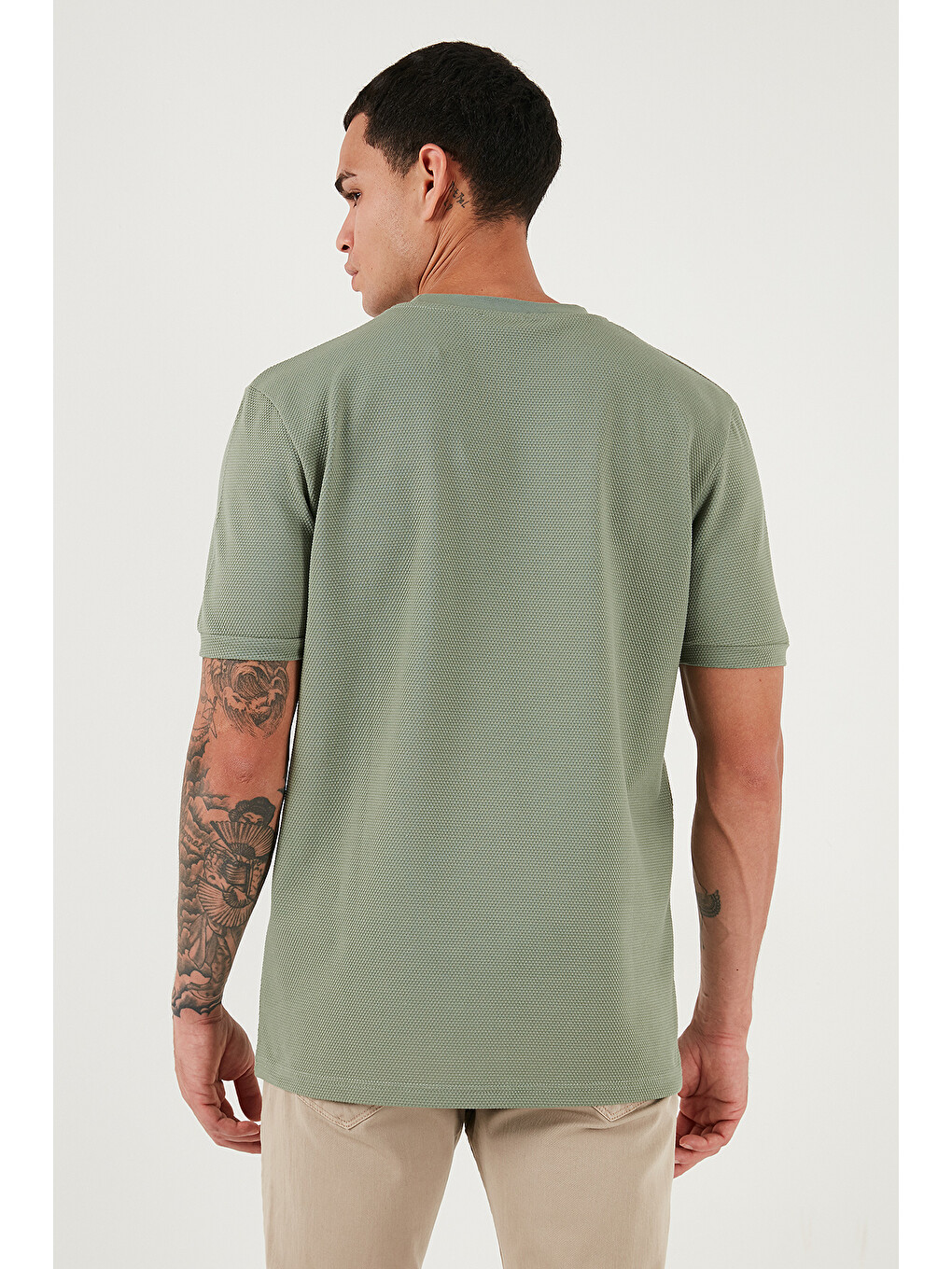 Yeşil Streç Pamuklu Slim Fit Sıfır Yaka Tişört 5902639-8