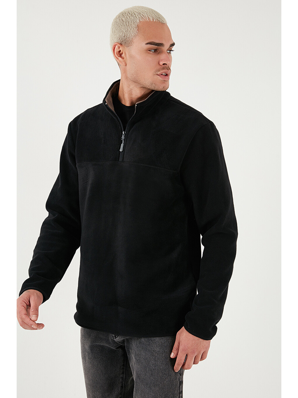 Siyah Regular Fit Anti-pilling Tüylenme Yapmayan Bato Yaka Kışlık Şardonlu Erkek Polar 5906001-2