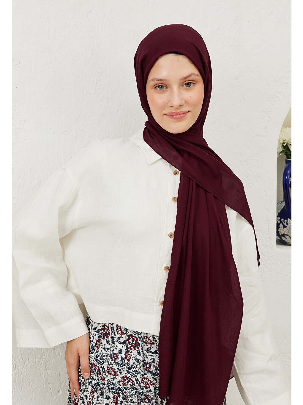 Rami Viskon Şal Koyu Bordo-1