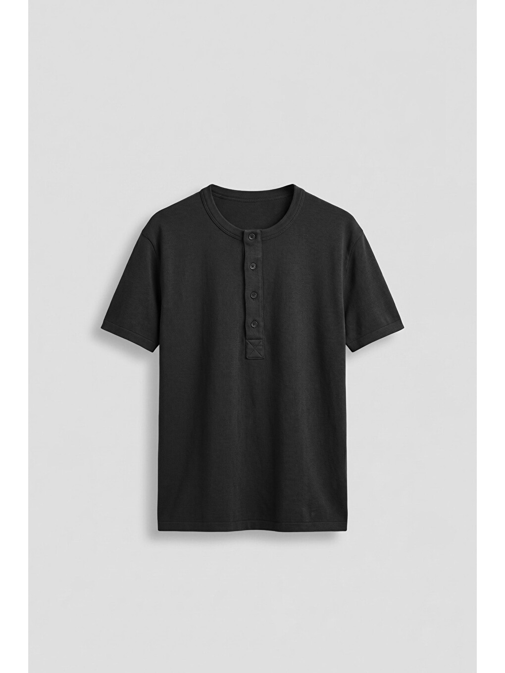 Erkek Relaxed Fit Düğmeli Henley Yaka Basic T-Shirt Siyah