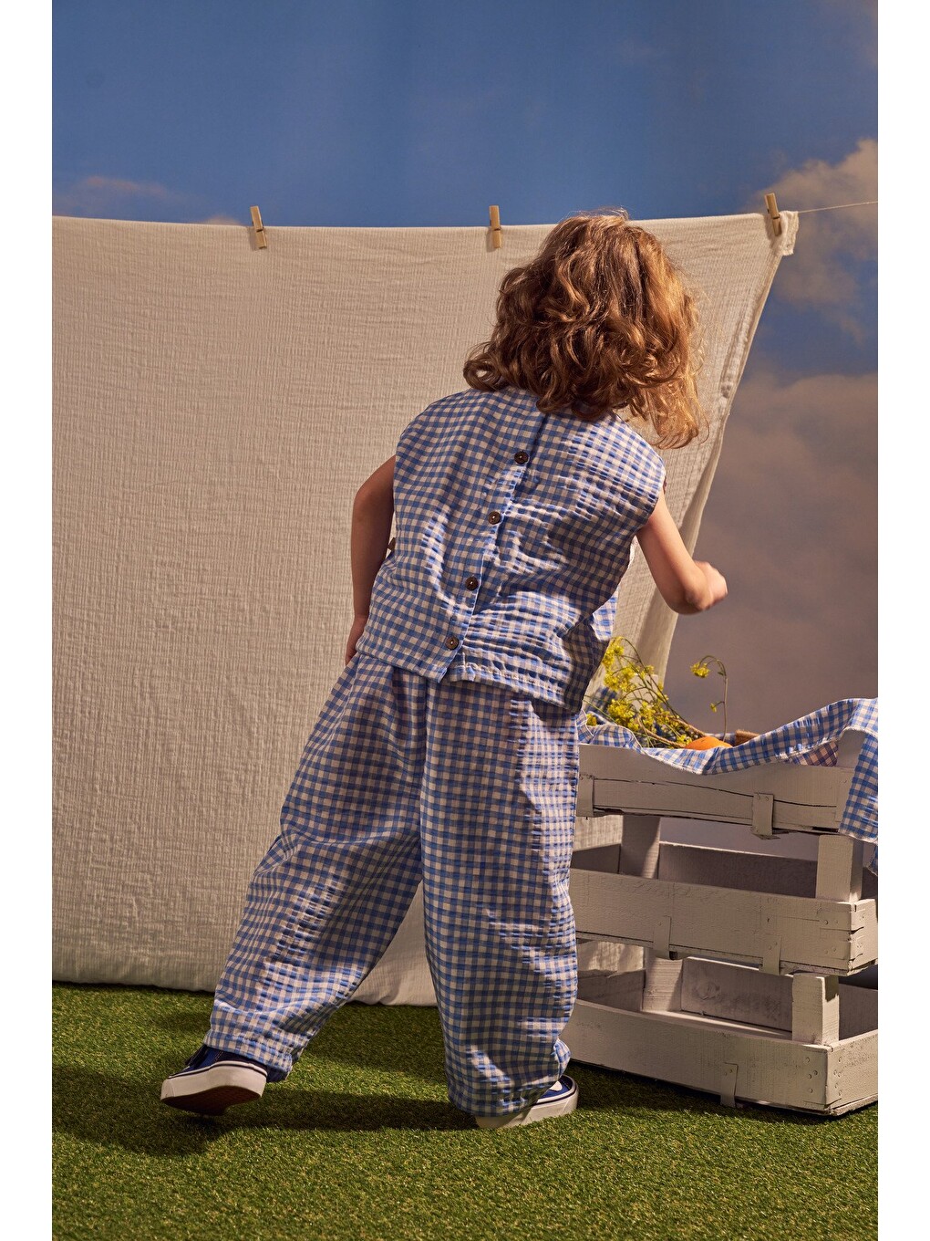 Mavi Daisy Picnic Serisi Balon Pantolonlu İkili Takim-3