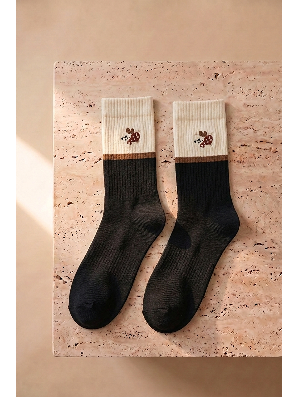 Köpek Nakışlı Soket Çorap Siyah-2