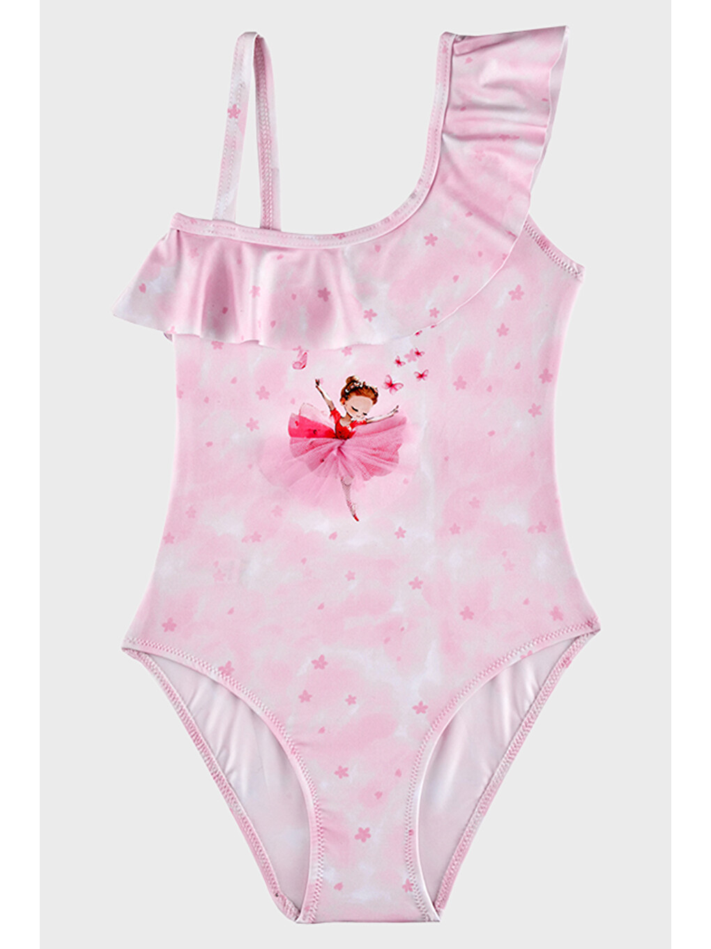 Pembe Tutu Baskılı Fırfır Detaylı Uv Korumalı Mayo SM2616000103