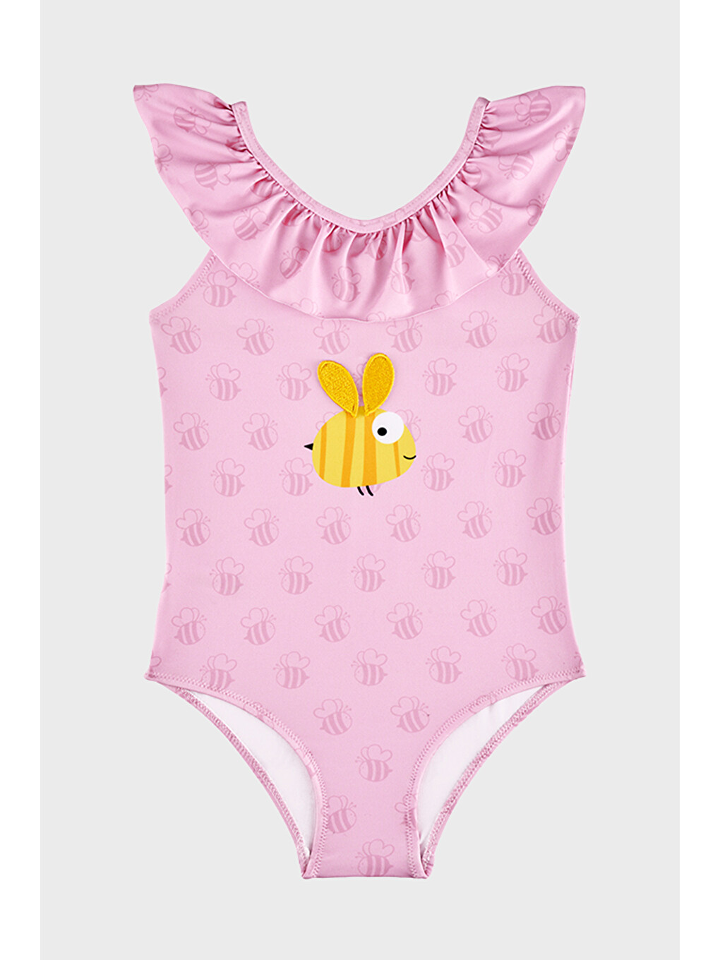 Pembe Bee Desenli Fırfırlı Çabuk Kuruyan Mayo SM2616000104