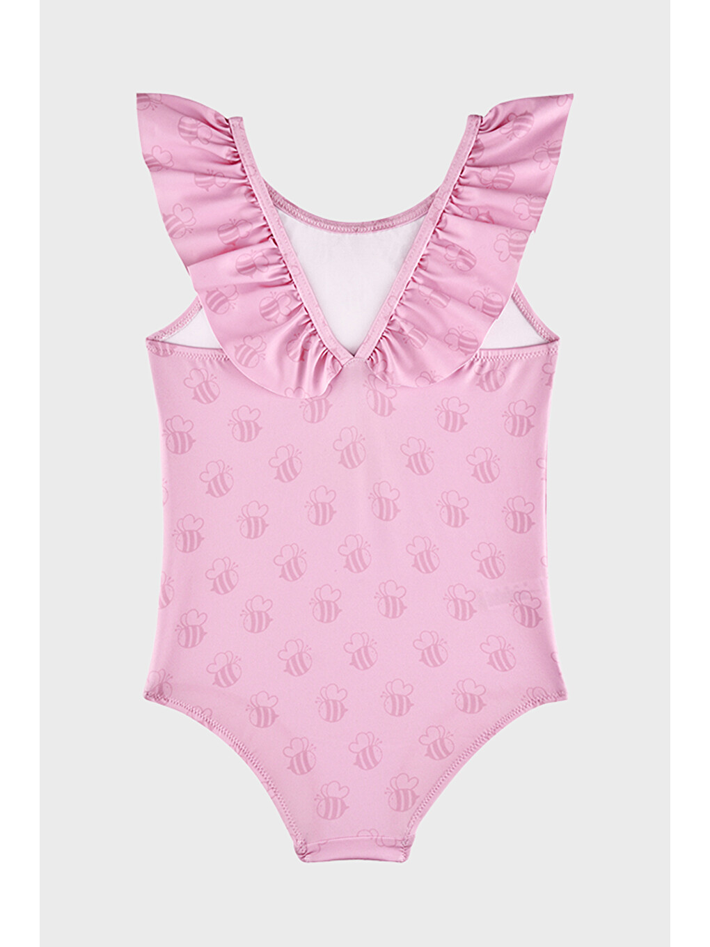 Pembe Bee Desenli Fırfırlı Çabuk Kuruyan Mayo SM2616000104-1