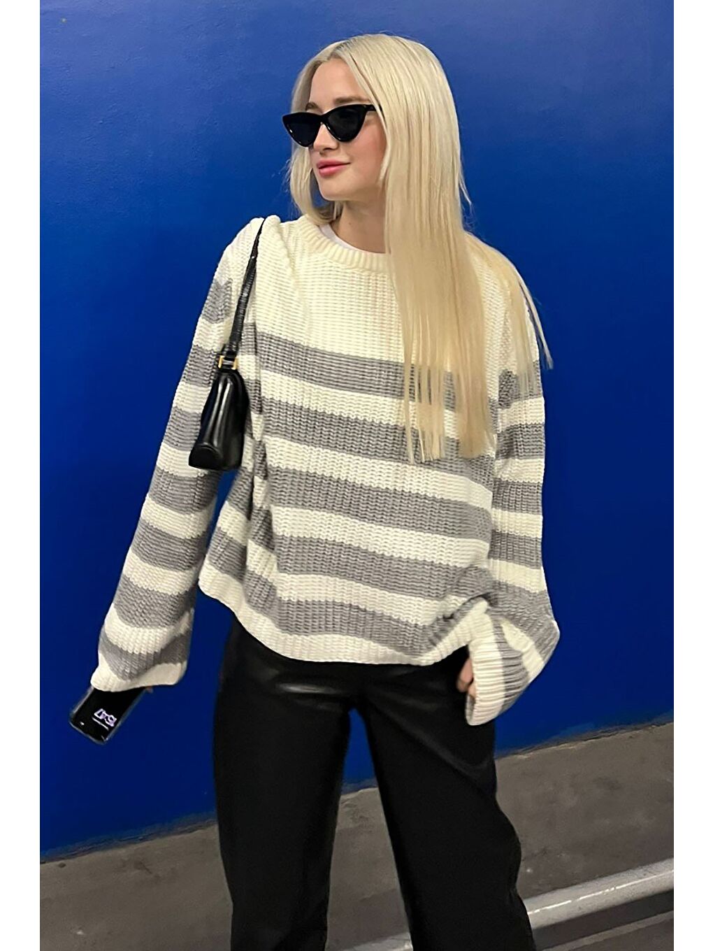 Gri Çizgili Kadın Kazak-4