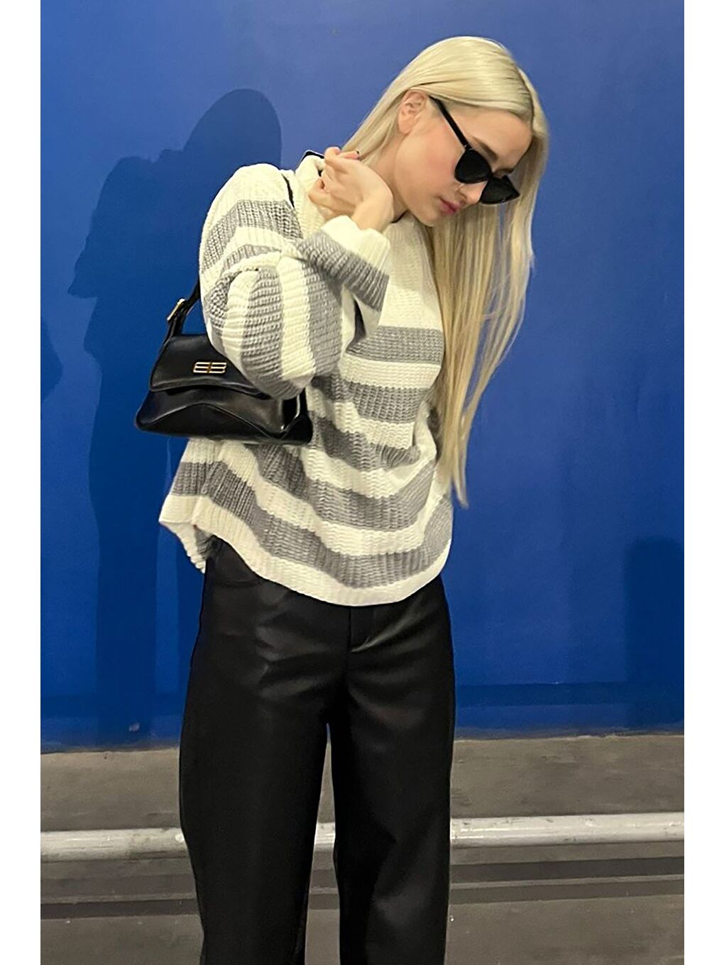 Gri Çizgili Kadın Kazak-5