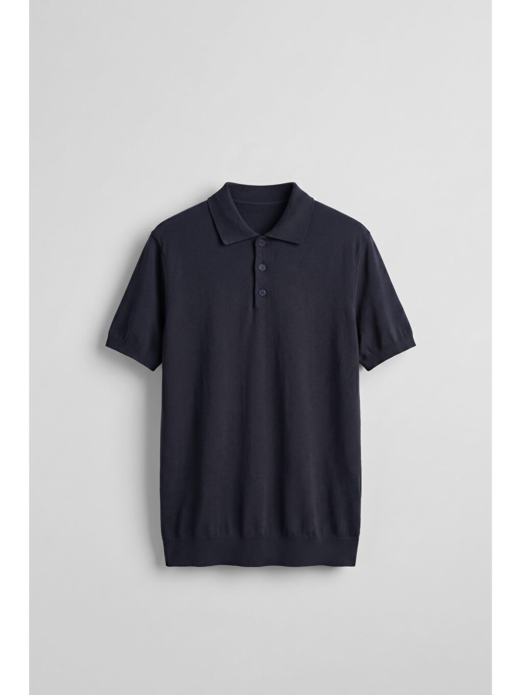 Erkek Relaxed Fit Dökümlü Polo Yaka Triko T-Shirt Lacivert